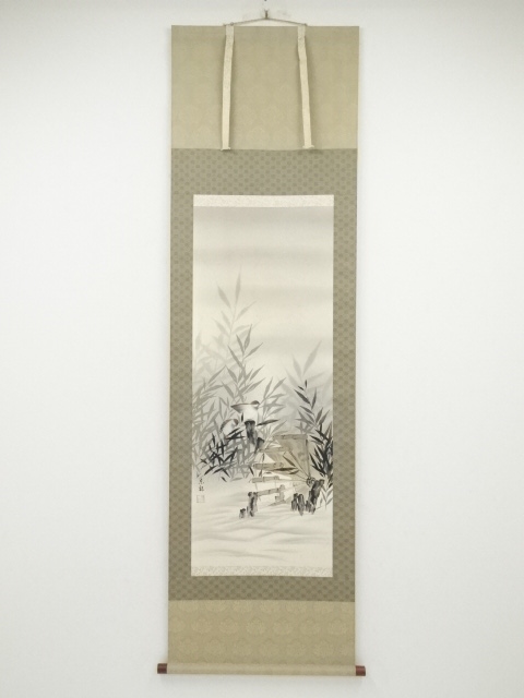 JAPANESE HANGING SCROLL / HAND PAINTED / SPARROW 